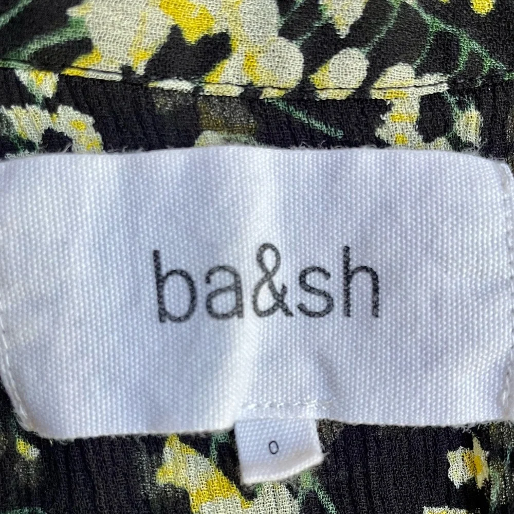 BA&SH Matcha Floral Mini Dress Noir Flowy Ruffles Elastic Waist BLK/Yellow SZ 4 - Picture 8 of 16